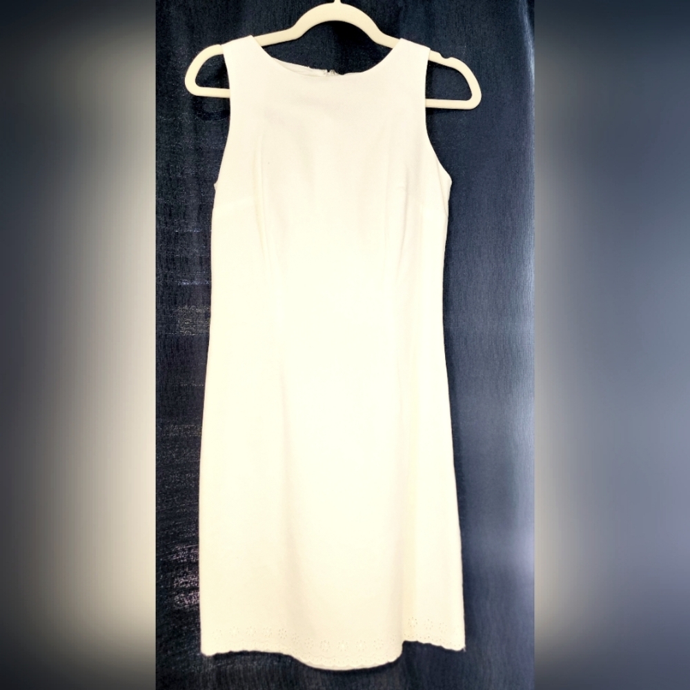 White eyelet trimmed Sheath dress